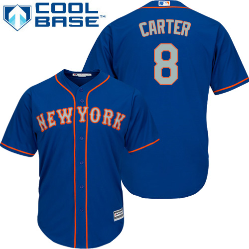 Mets #8 Gary Carter Blue(Grey NO.) Cool Base Stitched Youth MLB Jersey - Click Image to Close